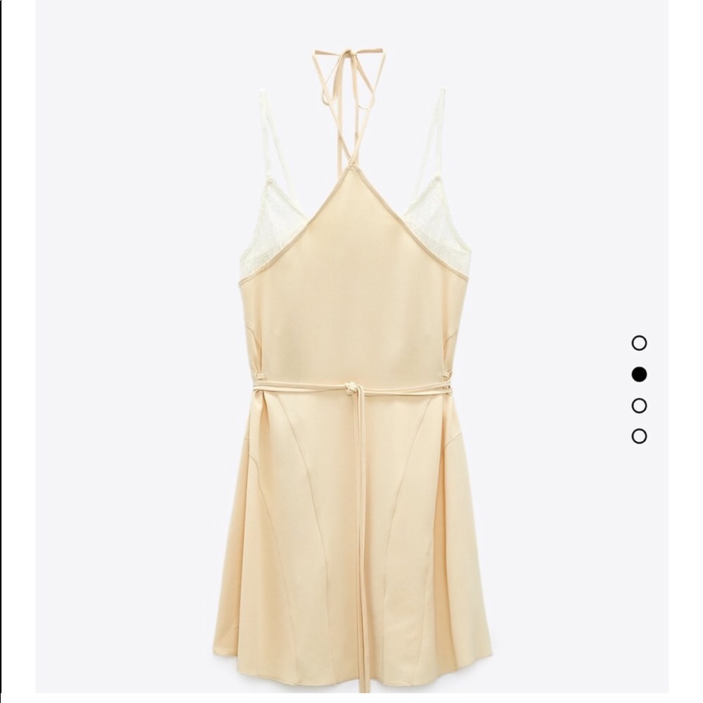 Zara Timeless Combination Lace Halter Slip Pastel Yellow Cream Dress